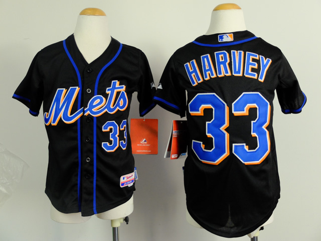 Youth New York Mets 33 Harvey Black MLB Jerseys